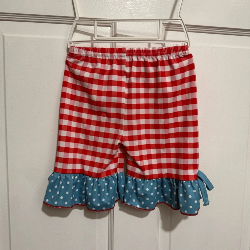 “B” Monogrammed 3T Back To School Girls Shorts Outfit Ruffles Polka Dot Gingham - Picture 3 of 3